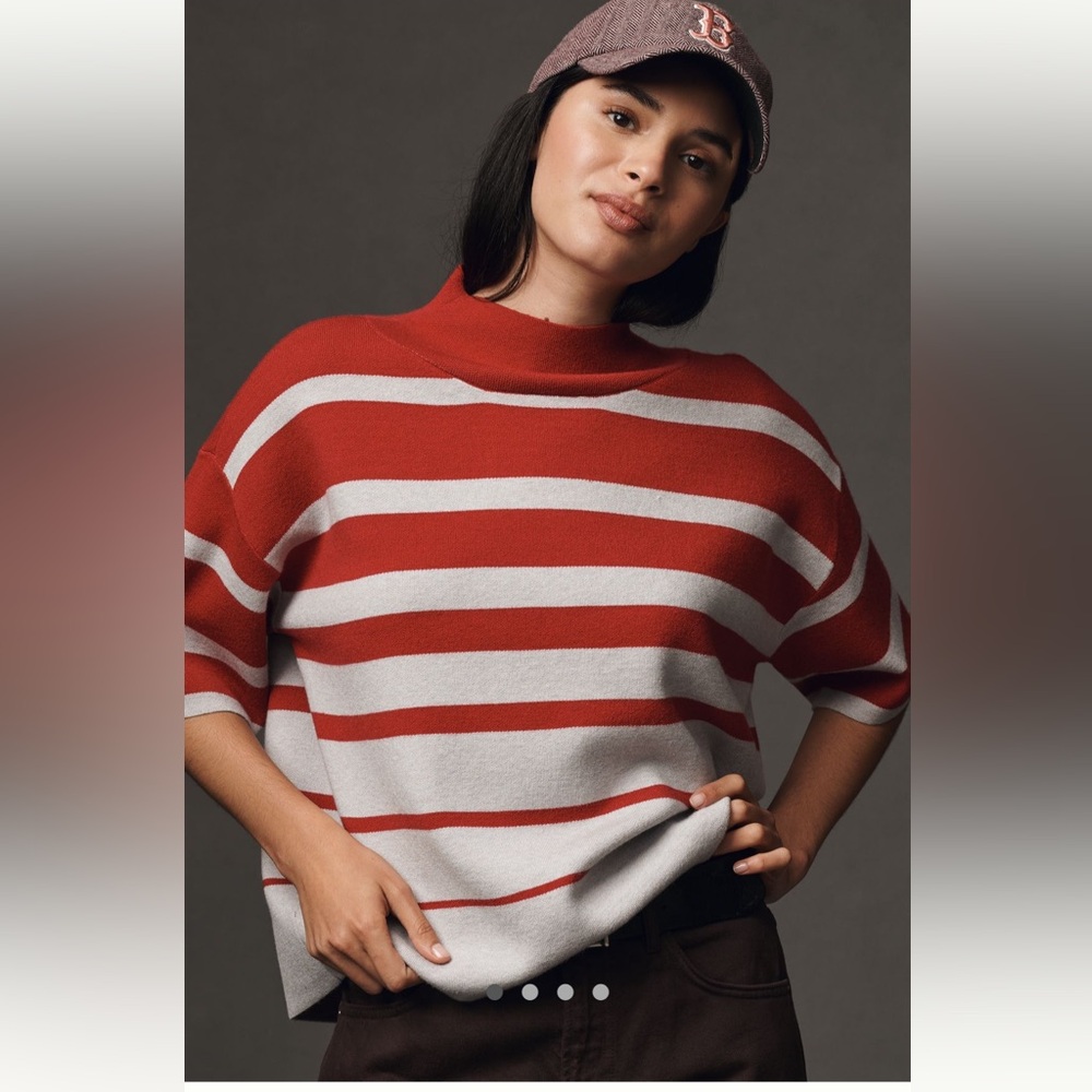 NWT Maeve Red and Grey Mock neck Striped Women's Sweater - size SMALL